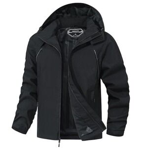 Moerdeng Men's Hooded Softshell Rain Jacket Black Gorpcore Travel Office Size M